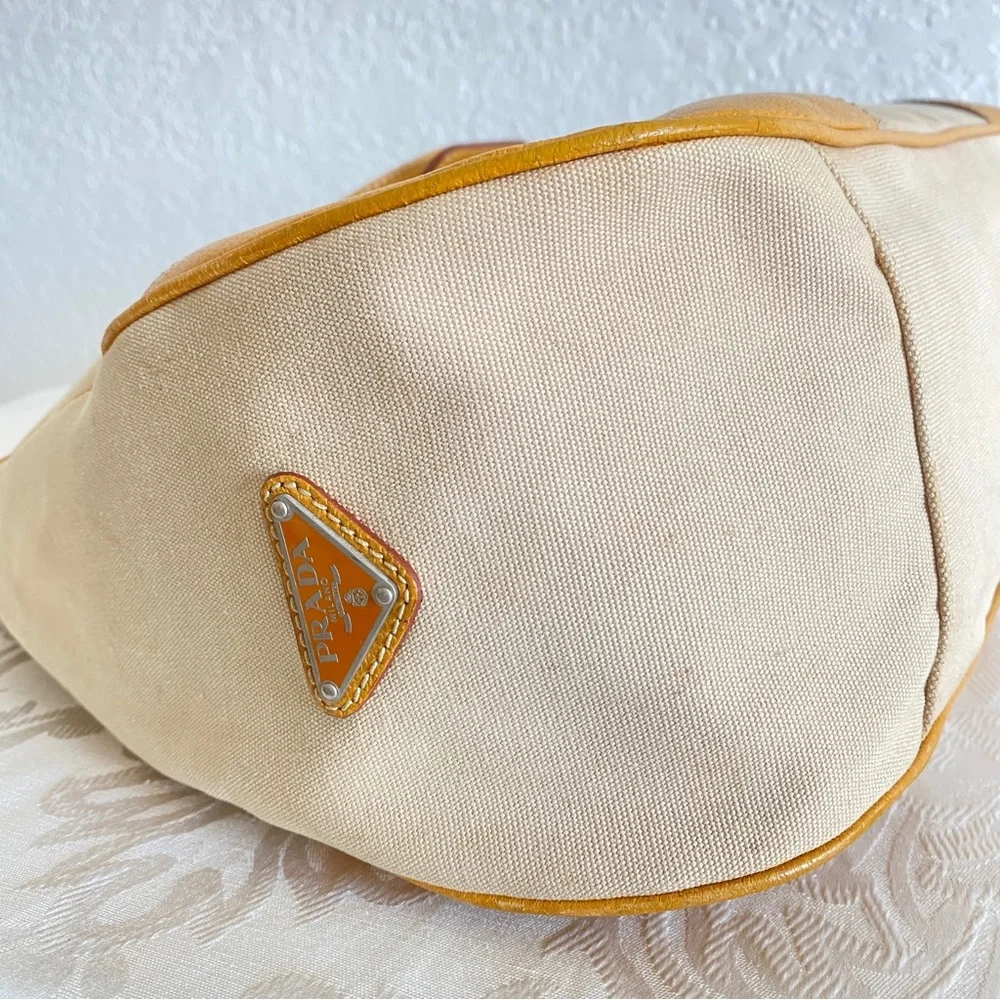 Prada khaki canvas leather hobo bag